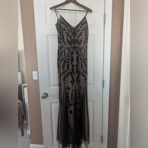 MARINA Black and Cream Maxi Dress